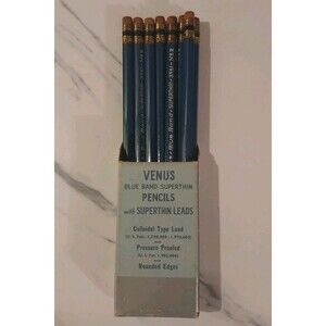 Vintage Venus Blue Band Superthin 3561 No 2  Sharpened Pencils With Box Set Of 8